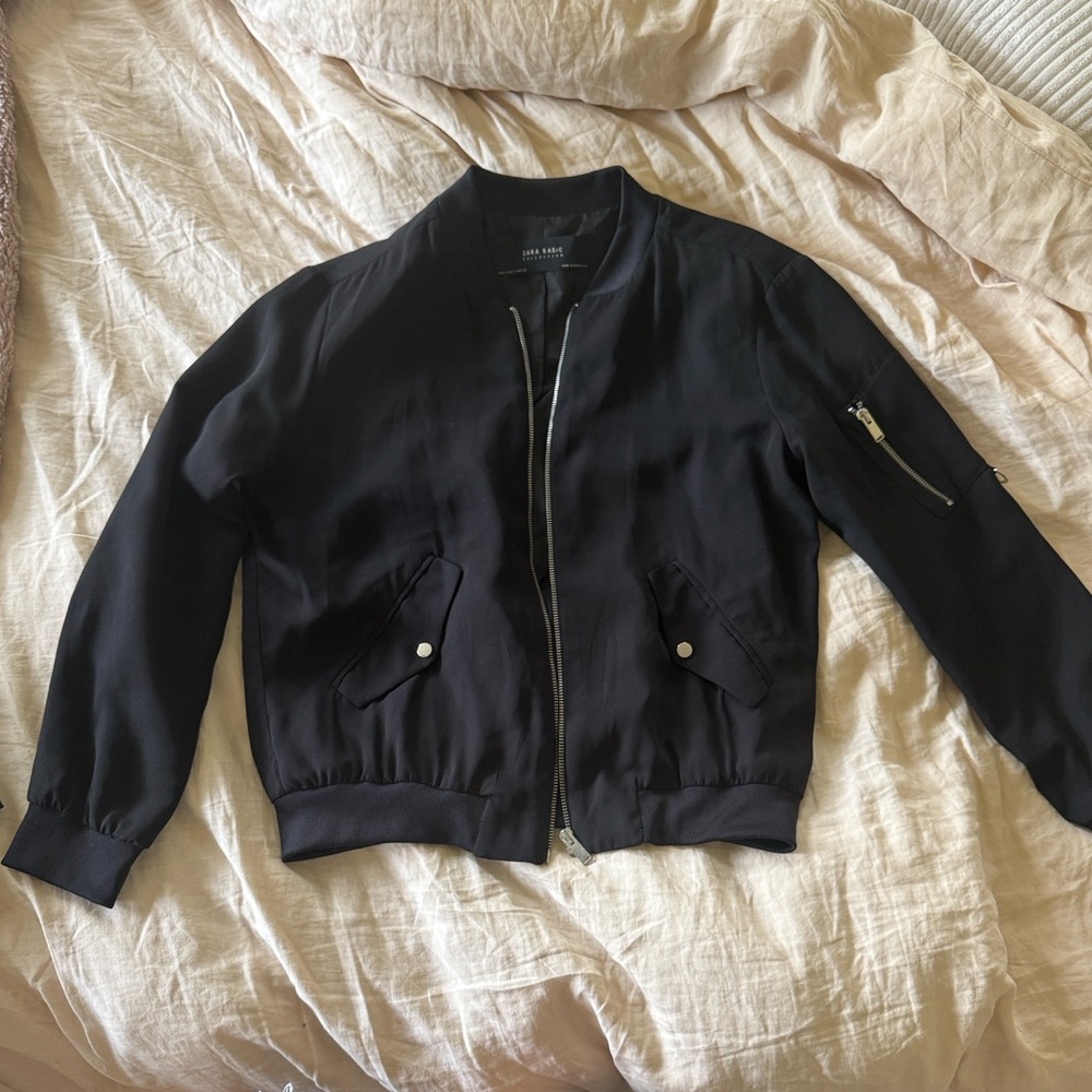 Zara Dark Bomber Jacket with Sleeve Pocket